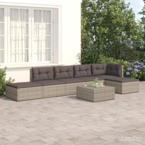 Salon de jardin 6 pcs avec coussins Gris Rsine tresse