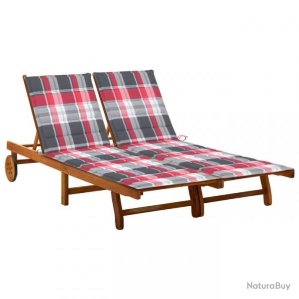 Chaise longue de jardin 2 places avec coussins Acacia solide