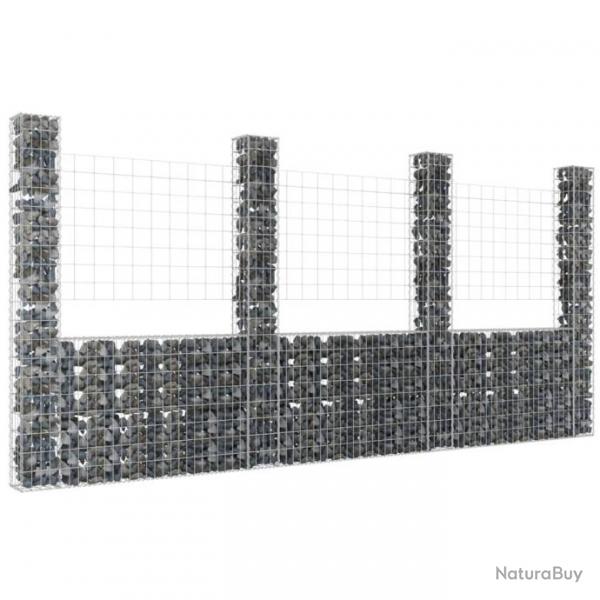 Panier de gabion en forme de U avec 4 poteaux Fer 380x20x200 cm