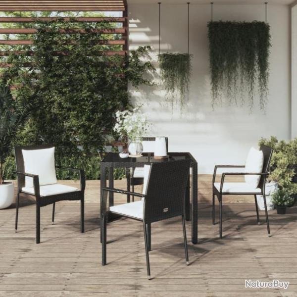 Mobilier  dner de jardin et coussins 5pcs Noir Rsine tresse