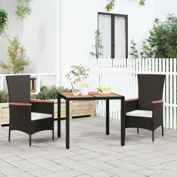 Table de jardin plateau en bois Noir Rsine tresse bois massif