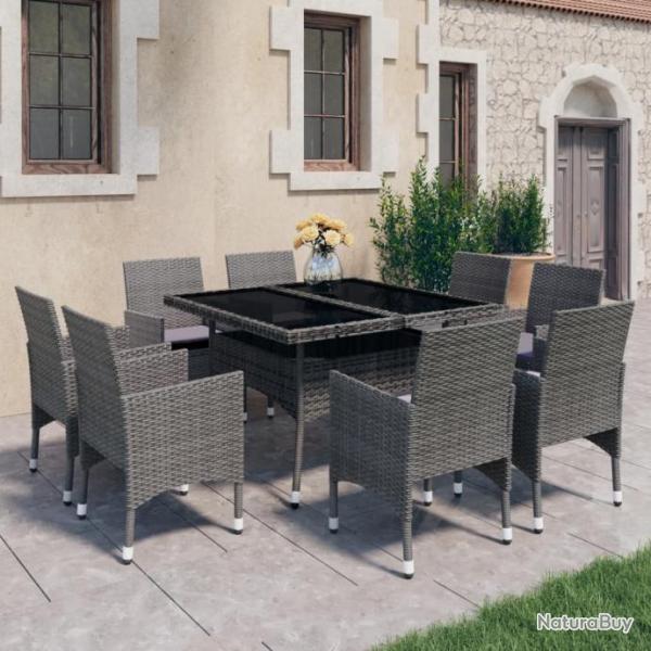 Ensemble  dner de jardin 9 pcs Rsine tresse et verre Gris