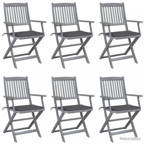 Chaises pliables d'extrieur 6 pcs avec coussins Bois d'acacia