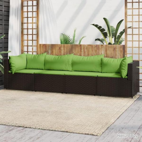 Salon de jardin 4 pcs avec coussins Marron Rsine tresse