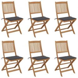 Chaises pliables de jardin 6 pcs avec coussins Bois d'acacia