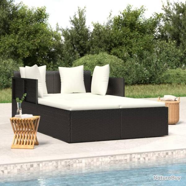 Chaise longue avec coussins noir 182x118x63 cm rsine tresse