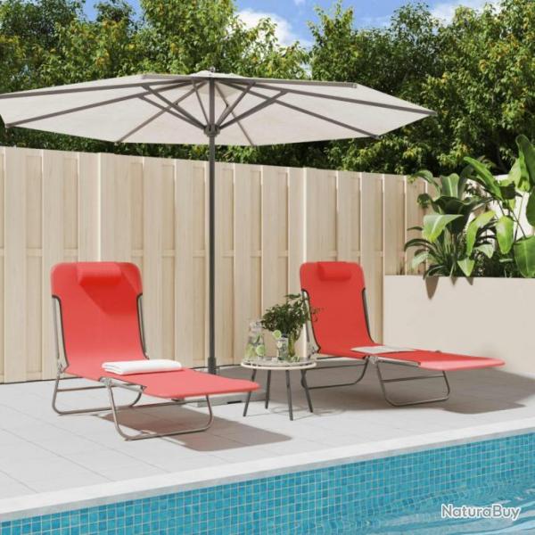 Chaises longues pliables 2 pcs rouge textilne et acier