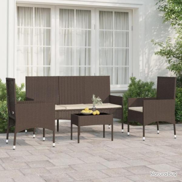 Salon de jardin 4 pcs avec coussins Marron Rsine tresse