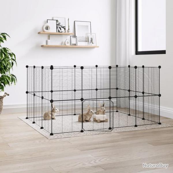 Cage animaux de compagnie  28 panneaux et porte Noir 35x35 cm