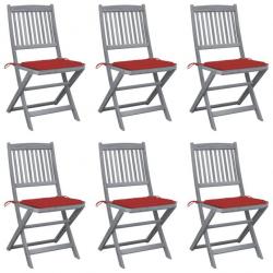 Chaises pliables d'extérieur 6 pcs avec coussins Bois d'acacia