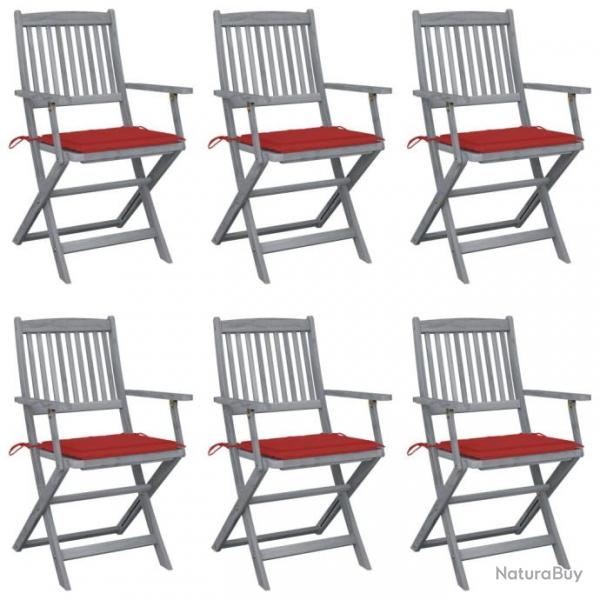 Chaises pliables d'extrieur 6 pcs avec coussins Bois d'acacia