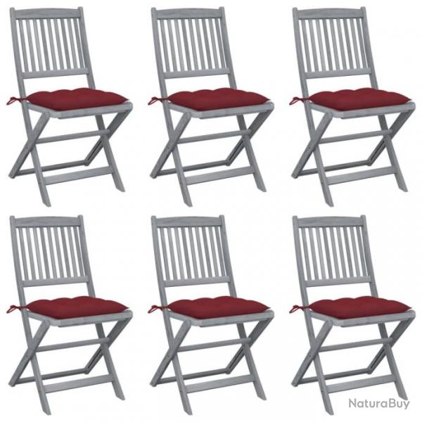 Chaises pliables d'extrieur 6 pcs avec coussins Bois d'acacia