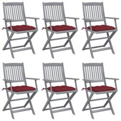 Chaises pliables d'extérieur 6 pcs avec coussins Bois d'acacia