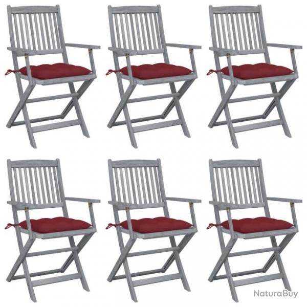 Chaises pliables d'extrieur 6 pcs avec coussins Bois d'acacia