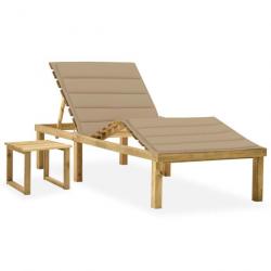 Chaise longue de jardin avec table et coussin Pin imprégné