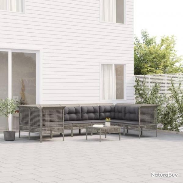 Salon de jardin 9 pcs avec coussins Gris Rsine tresse