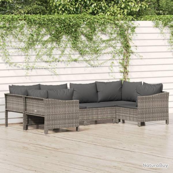 Salon de jardin 6 pcs avec coussins Gris Rsine tresse