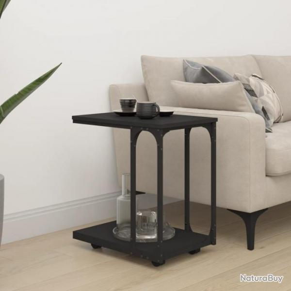 Table d'appoint avec roues Noir 50x35x55,5 cm Bois d'ingnierie