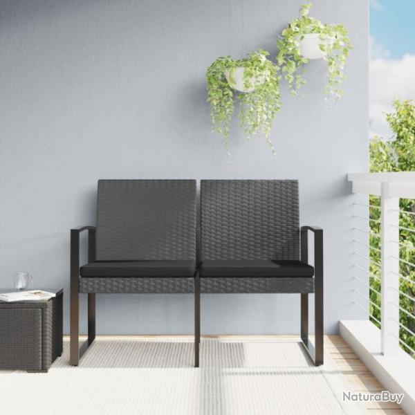 Banc de jardin  2 places et coussins gris fonc PP rotin