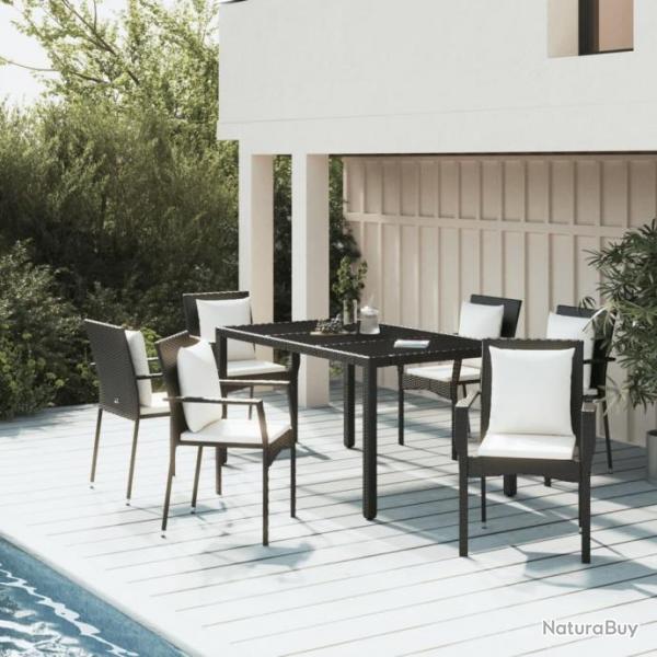 Ensemble  dner de jardin et coussins 7pcs Noir Rsine tresse