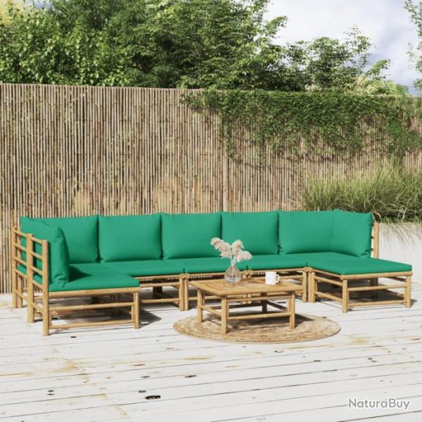 Salon de jardin 8 pcs avec coussins vert bambou