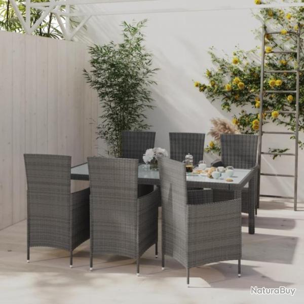 Salon de jardin 7 pcs avec coussins Rsine tresse Gris