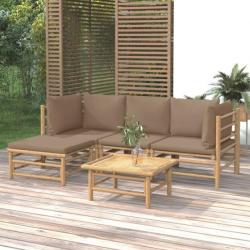 Salon de jardin 5 pcs avec coussins taupe bambou