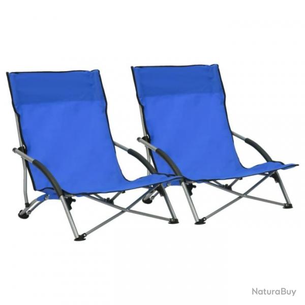 Chaises de plage pliables 2 pcs Bleu Tissu