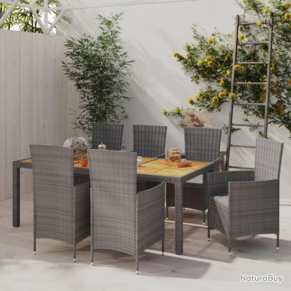 Salon de jardin 7 pcs avec coussins Rsine tresse Gris