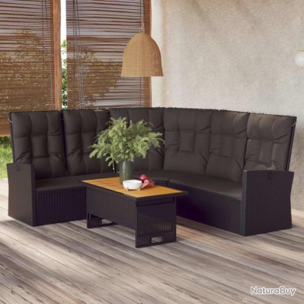 Salon de jardin 2 pcs avec coussins Noir Rsine tresse