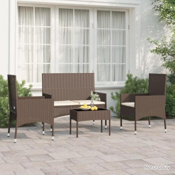 Salon de jardin 4 pcs avec coussins Marron Rsine tresse