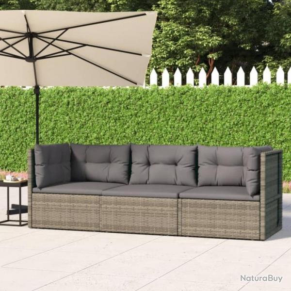 Salon de jardin 3 pcs avec coussins Gris Rsine tresse