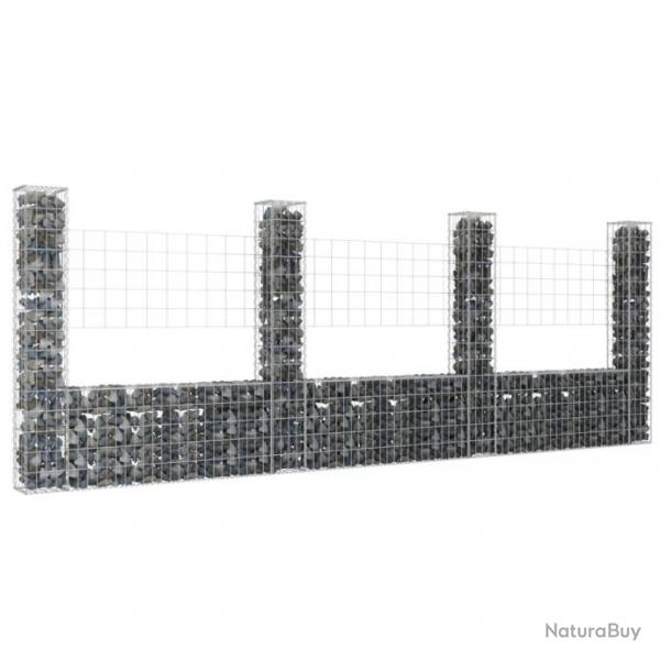 Panier de gabion en forme de U avec 4 poteaux Fer 380x20x150 cm