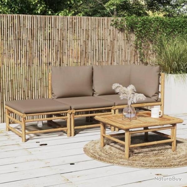 Salon de jardin 3 pcs avec coussins taupe bambou