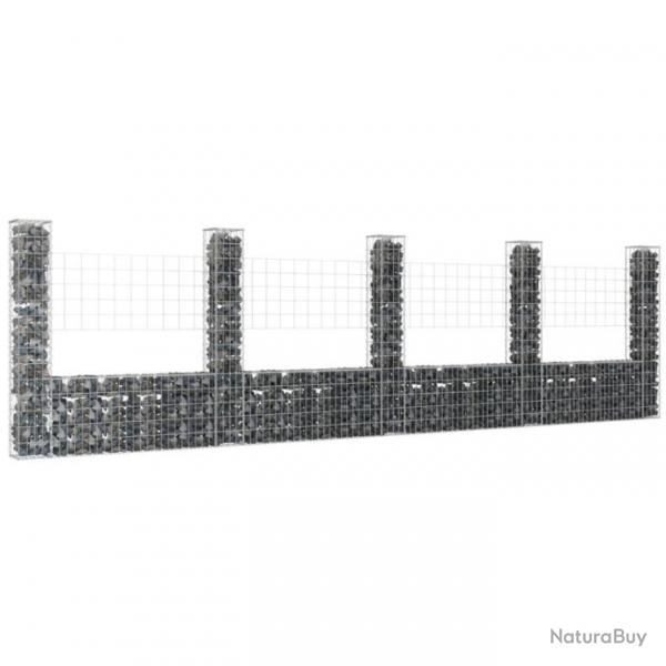 Panier de gabion en forme de U avec 5 poteaux Fer 500x20x150 cm