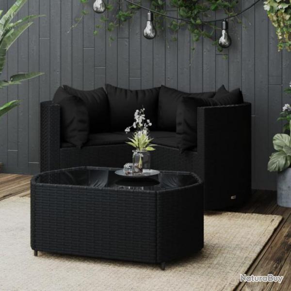 Salon de jardin 4 pcs avec coussins Noir Rsine tresse