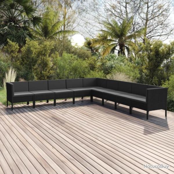 Salon de jardin 9 pcs avec coussins Rsine tresse Noir