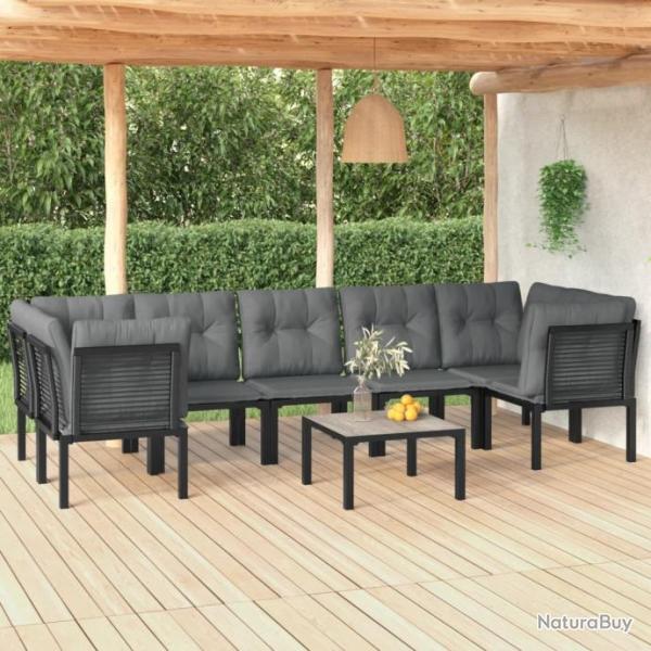 Salon de jardin 8 pcs noir et gris rsine tresse