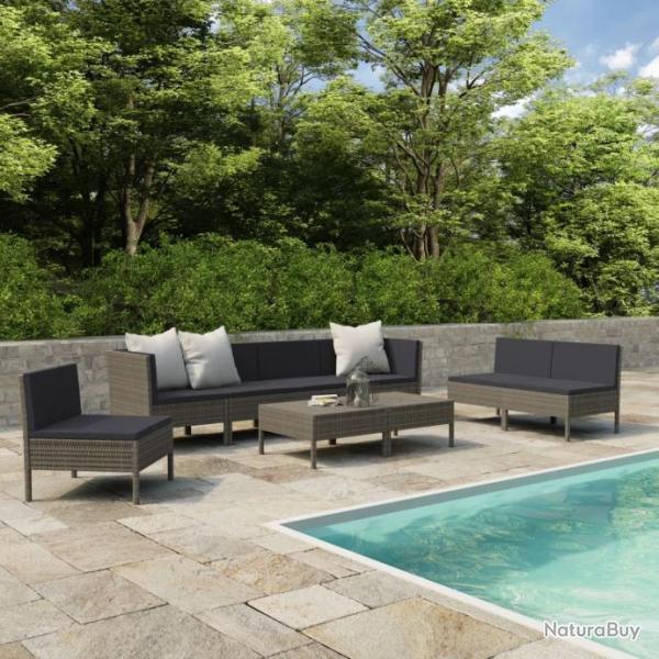 Salon de jardin 9 pcs avec coussins Rsine tresse Gris