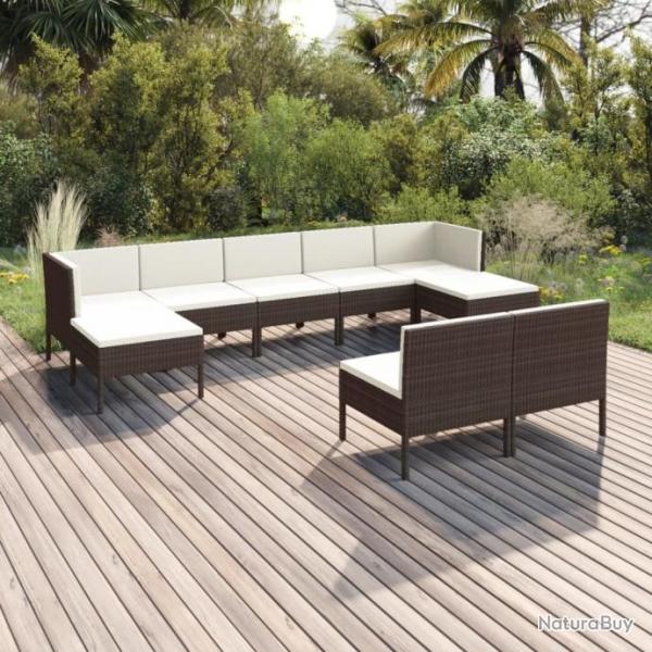 Salon de jardin 9 pcs avec coussins Rsine tresse Marron