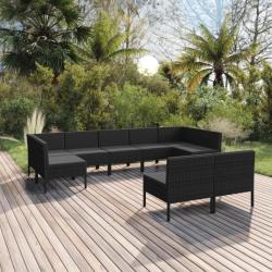 Salon de jardin 9 pcs avec coussins Résine tressée Noir