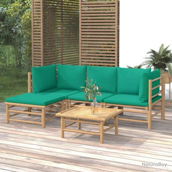 Salon de jardin 5 pcs avec coussins vert bambou