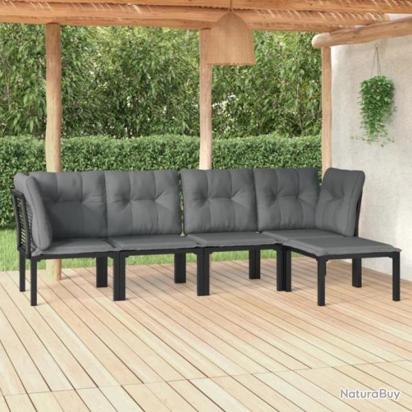 Salon de jardin 5 pcs noir et gris rsine tresse