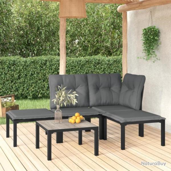 Salon de jardin 5 pcs noir et gris rsine tresse