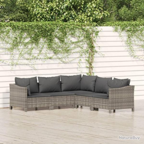 Salon de jardin 5 pcs avec coussins Gris Rsine tresse