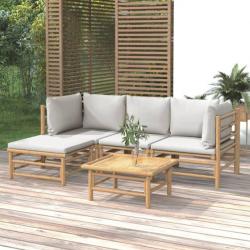 Salon de jardin 5 pcs avec coussins gris clair bambou