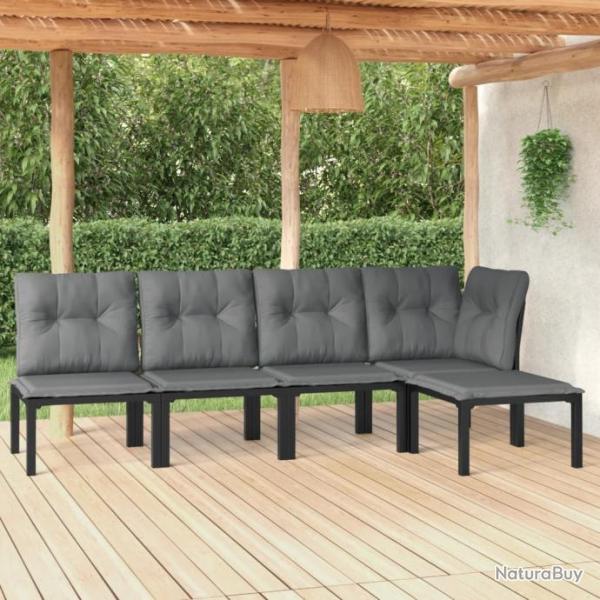 Salon de jardin 5 pcs noir et gris rsine tresse