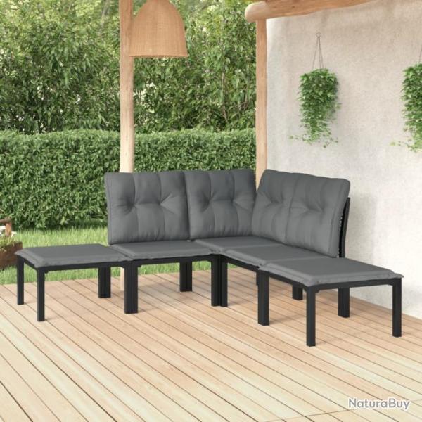 Salon de jardin 5 pcs noir et gris rsine tresse