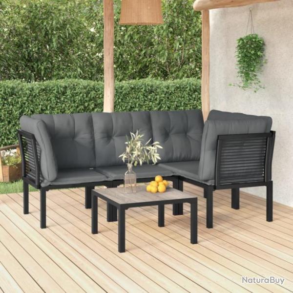 Salon de jardin 5 pcs noir et gris rsine tresse