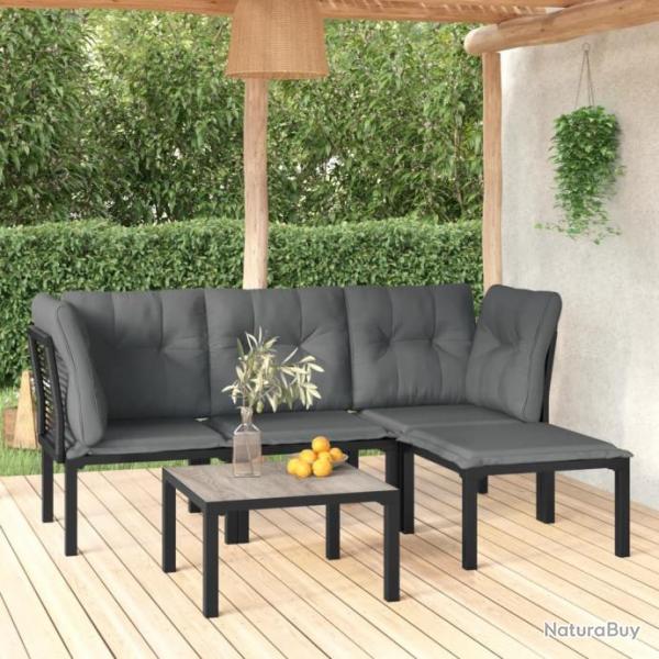 Salon de jardin 5 pcs noir et gris rsine tresse